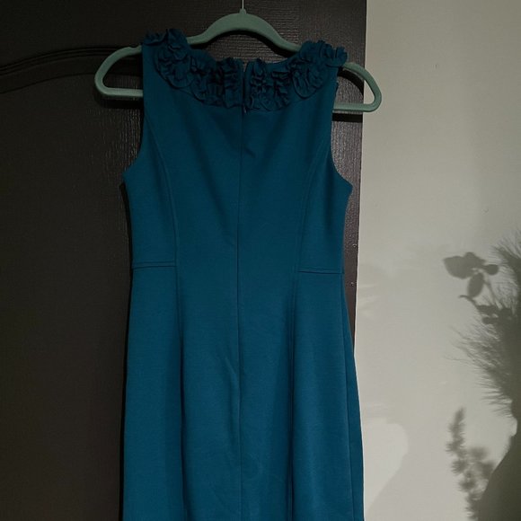 CHARTER CLUB SLEEVELESS A-LINE SHEATH RUFFLE NECK WORK EVENT DRESS WOMEN TEAL 4 - Picture 6 of 11
